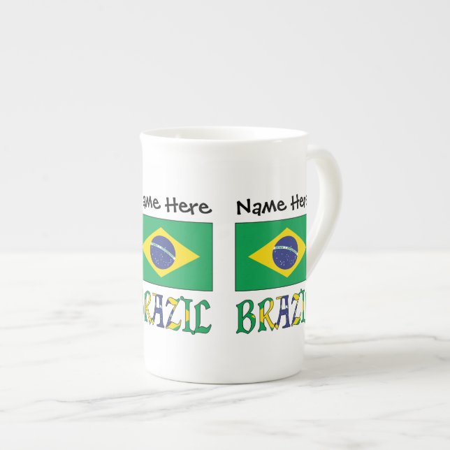 Brazil Brazilian Flag Personalized Bone China Mug (Front Right)