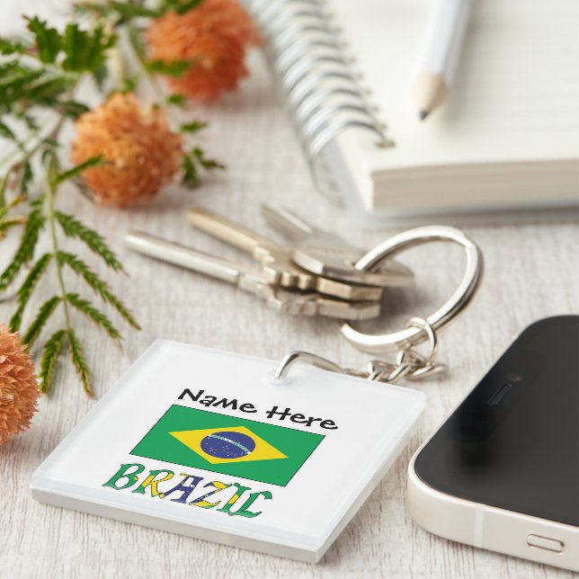Brazil Brazilian Flag Personalized Keychain (Front Right)