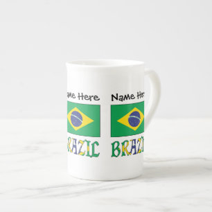 Brazil Brazilian Flag Personalized Name  Bone China Mug