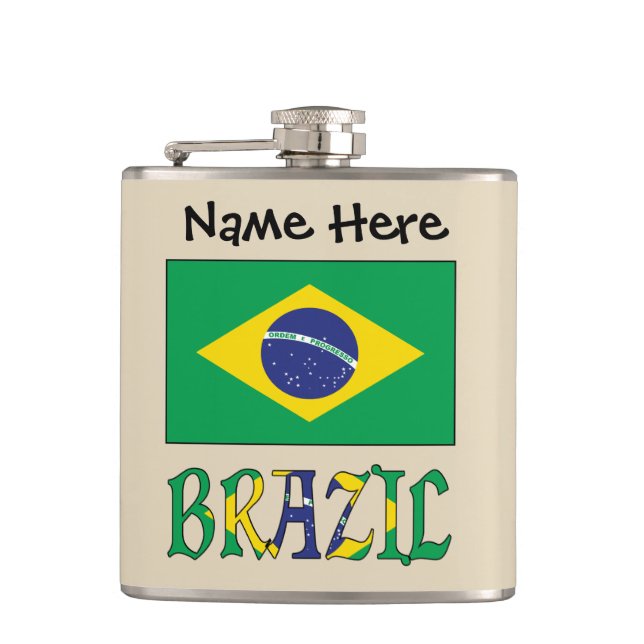 Brazil Brazilian Flag Personalized Name  Hip Flask (Front)