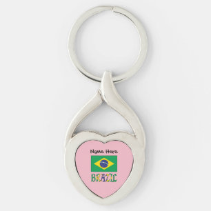 Brazil Brazilian Flag Personalized Name  Keychain