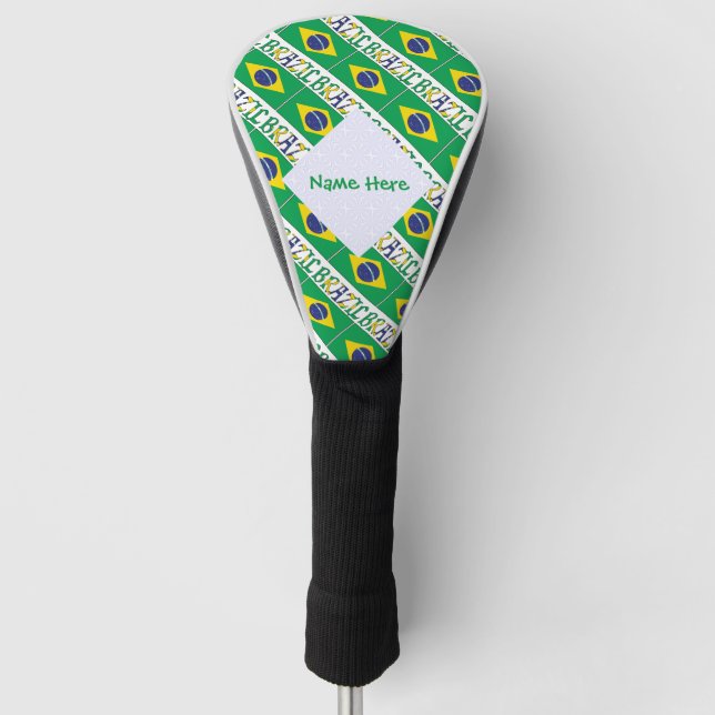 Brazil Brazilian Flag Tiled Green Personalization  Golf Head Cover (Front)