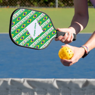 Brazil Brazilian Flag Tiled Green Personalization  Pickleball Paddle