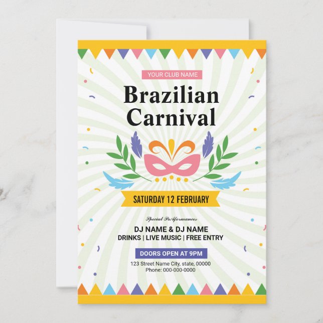 Brazil Carnival Party Flyer Invitation (Front)