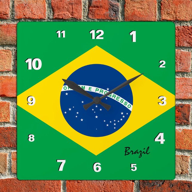 Brazil Clock, patriotic home, Brazilian Flag Square Wall Clock (Creator Uploaded)