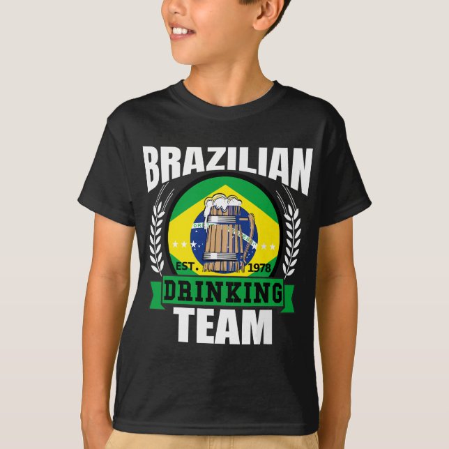 Brazil Drinking Team Funny Brazilian Flag Beer Par T-Shirt (Front)