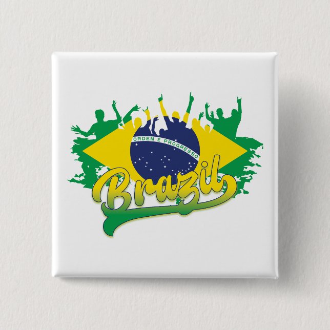 Brazil Flag 2 Inch Square Button (Front)