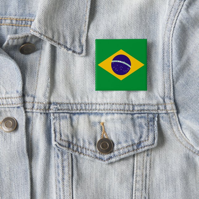Brazil Flag 2 Inch Square Button (In Situ)