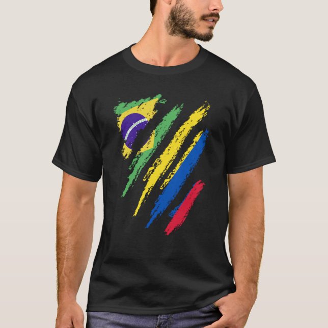 Brazil Flag Colombia Grown Patriot Country Stripes T-Shirt (Front)