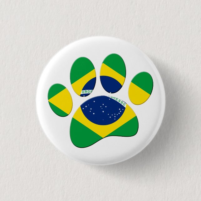 Brazil Flag Dog Paw Print 1 Inch Round Button (Front)