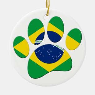 Brazil Flag Dog Paw Print Ceramic Ornament