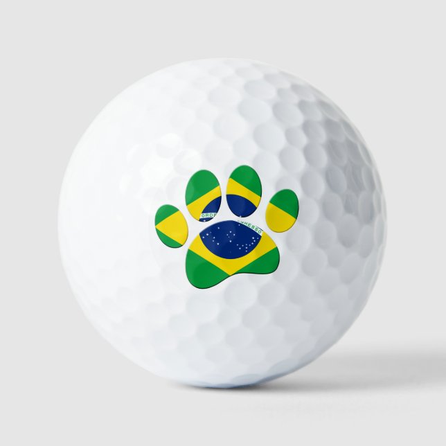 Brazil Flag Dog Paw Print Golf Balls (Front)
