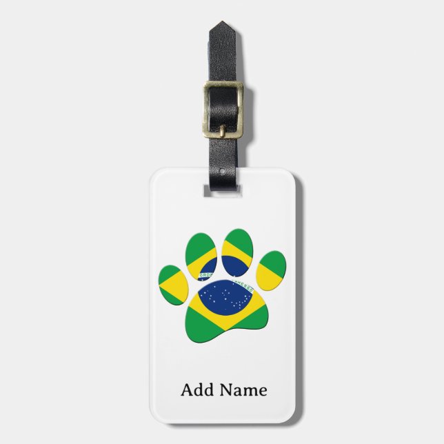 Brazil Flag Dog Paw Print Luggage Tag (Front Vertical)