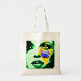 Brazil Flag Girl Portrait Tote_Bags Tote Bag