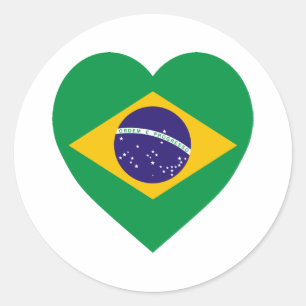 Brazil Flag Heart Classic Round Sticker