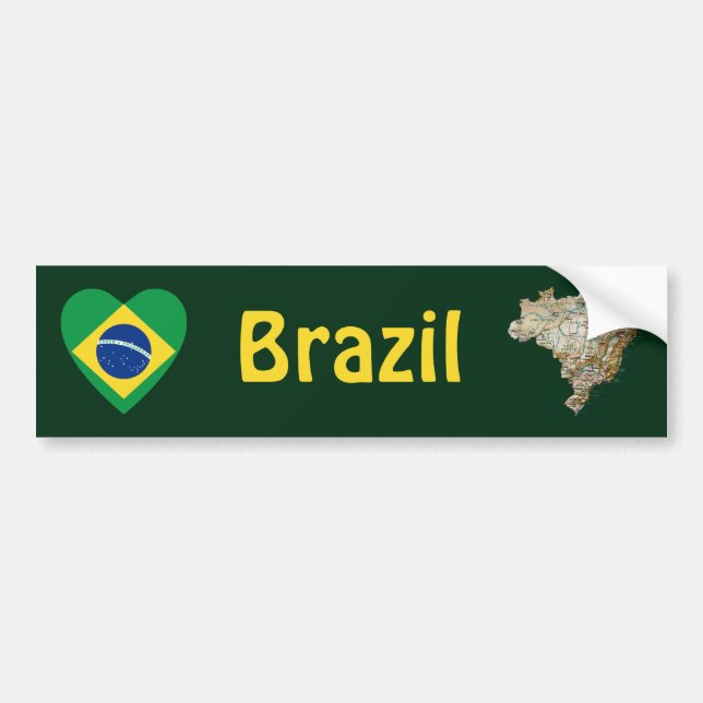 Brazil Flag Heart + Map Bumper Sticker (Front)