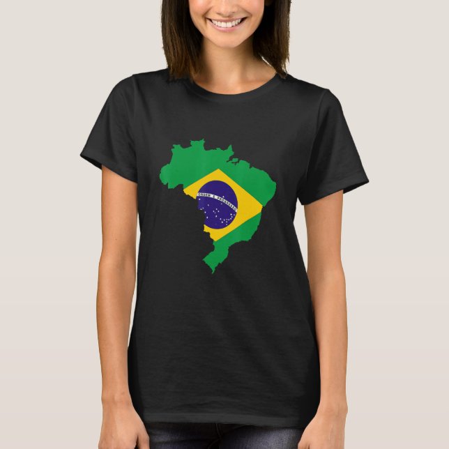 Brazil flag in Brazil outline Brazil T-Shirt (Front)