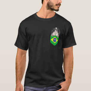 Brazil Flag Japanese Chin Dog In Pocket T-Shirt