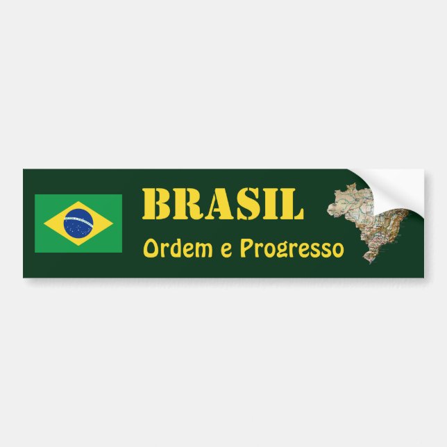 Brazil Flag + Map Bumper Sticker (Front)