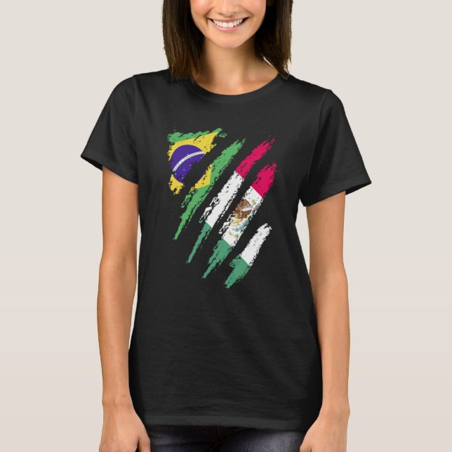 Brazil Flag Mexico Grown Patriot Country Stripes T-Shirt (Front)