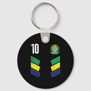 Brazil Flag Number 10 Soccer Fan T Shirt Keychain