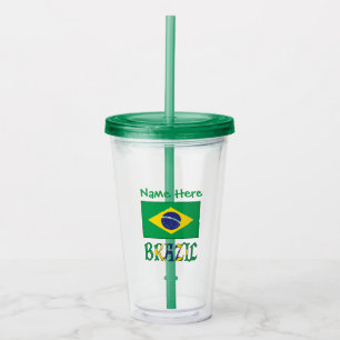 Brazil Flag Personalized Acrylic Tumbler