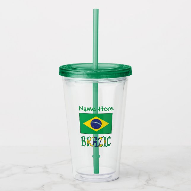 Brazil Flag Personalized  Acrylic Tumbler (Front)
