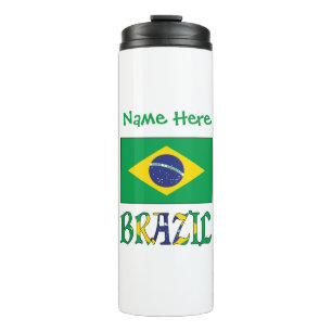 Brazil Flag Personalized Name Thermal Tumbler