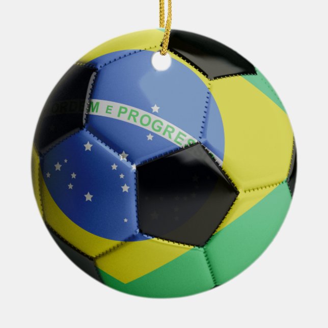 Brazil Flag Soccer Ball Ceramic Ornament (Front)