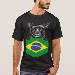 Brazil Flag Staffordshire Bull Terrier Dog In Pock T-Shirt