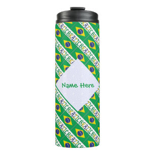 Brazil Flag Tiled Personalized Name Thermal Tumbler