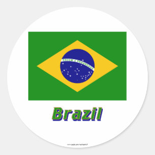 Brazil Flag with Name Classic Round Sticker