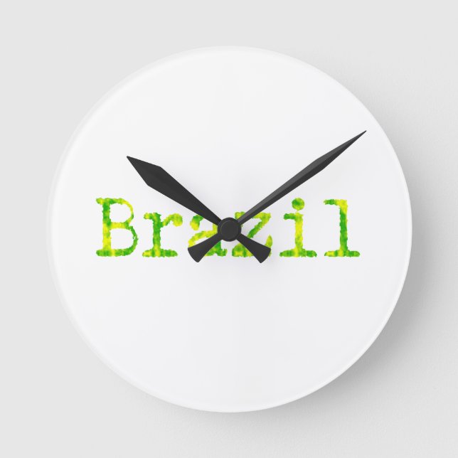Brazil Green and Yellow Font Round Clock (Front)