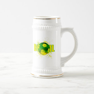 Brazil grunge logo soccer ball futebol fans gifts beer stein