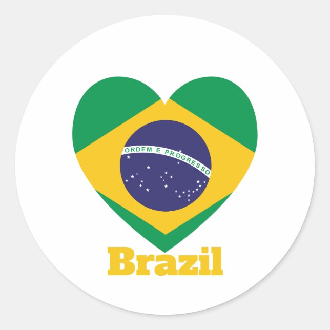 Brazil Heart Flag   Classic Round Sticker (Front)