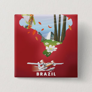 Brazil Illustrated travel poster. 2 Inch Square Button