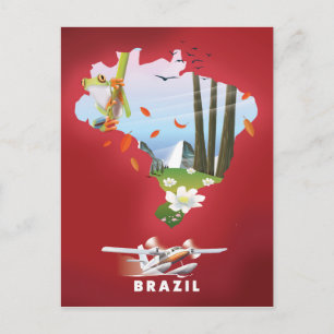 Brazil Illustrated travel poster. Postcard