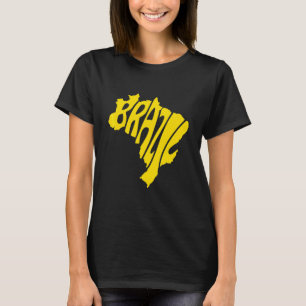 Brazil Lettering In Map With Brazilian Flag Suppo T-Shirt