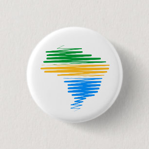 Brazil map border with brazilian flag colours 1 inch round button