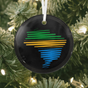 Brazil map border with brazilian flag colours glass ornament