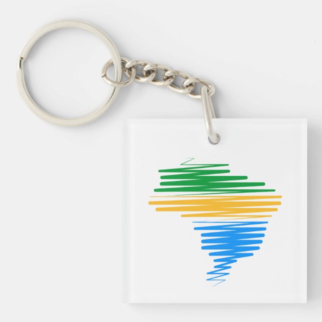 Brazil map border with brazilian flag colours keychain (Front)