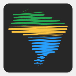 Brazil map border with brazilian flag colours square sticker