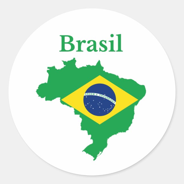 Brazil Map Flag Design Classic Round Sticker (Front)