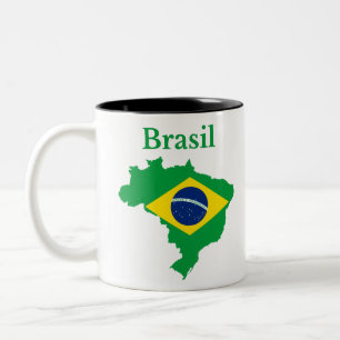 Brazil Map Flag Design Two-Tone Coffee Mug