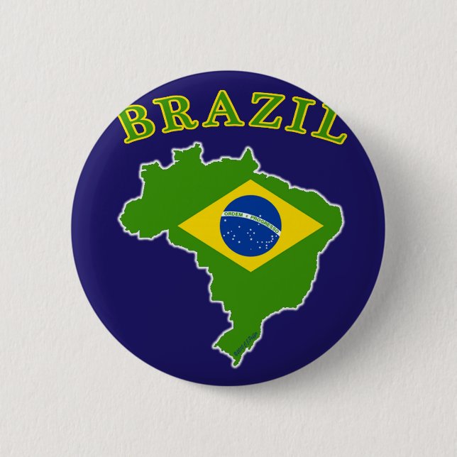 BRAZIL Map/Flag on Navy Background 2 Inch Round Button (Front)