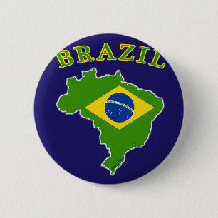 BRAZIL Map/Flag on Navy Background 2 Inch Round Button