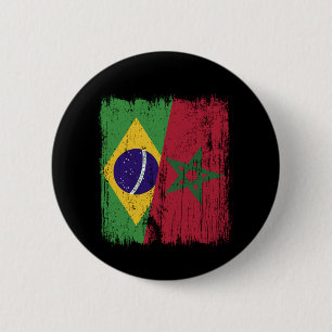 Brazil Morocco Half Flag Brazilian Moroccan 2 Inch Round Button