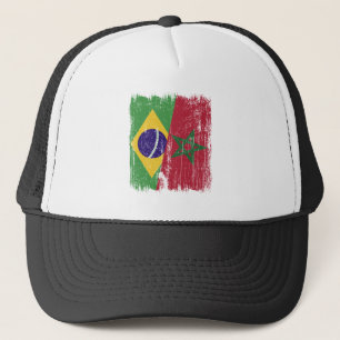 Brazil Morocco Half Flag Brazilian Moroccan Trucker Hat