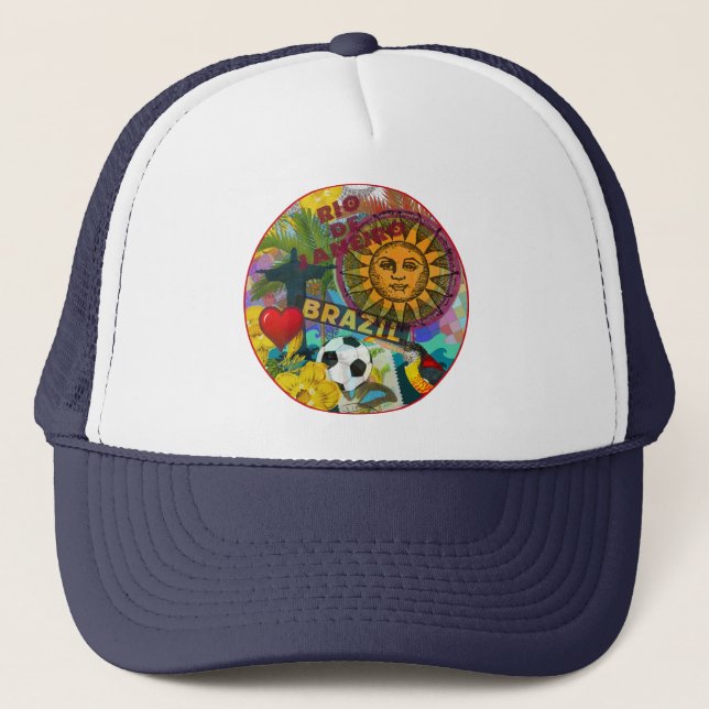 Brazil Rio de Janiero Sun Travel Colorful Art Trucker Hat (Front)