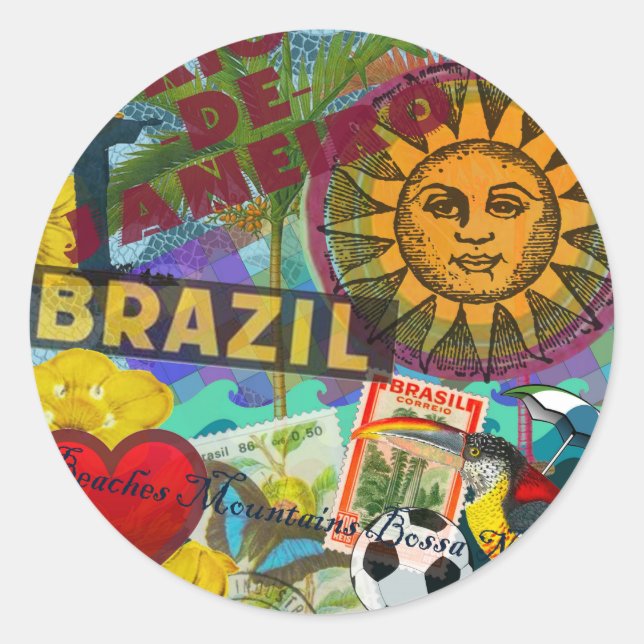 Brazil Rio de Janiero Sun Travel Colourful Art Classic Round Sticker (Front)